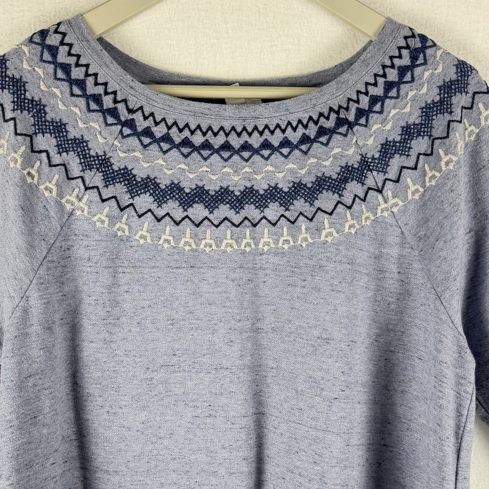 JJill Womens Fair Isle Knit Top Sz M Heather Blue Granola Cabincore Nordic Folk